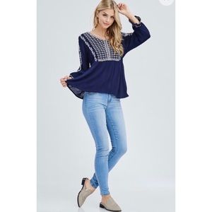 NWT Navy Embroidered Detail Top